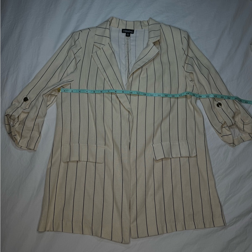 MESSINI Linen Blazer Large Beige Half Sleeve - Shoulder Pads - Business Formal - Picture 7 of 8